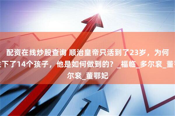 配资在线炒股查询 顺治皇帝只活到了23岁，为何却生下了14个孩子，他是如何做到的？_福临_多尔衮_董鄂妃
